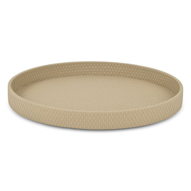 15" Taupe Faux Wicker Round Serving Tray HomeRoots