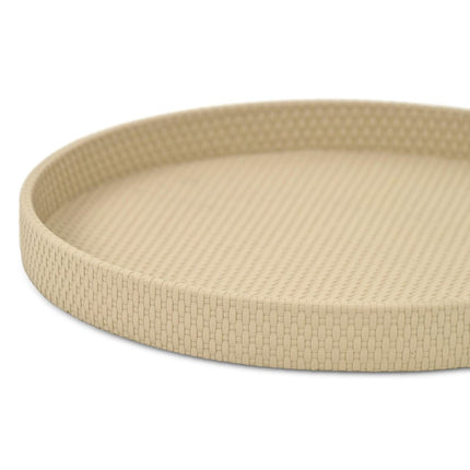 15" Taupe Faux Wicker Round Serving Tray HomeRoots