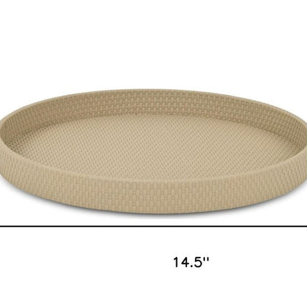 15" Taupe Faux Wicker Round Serving Tray HomeRoots