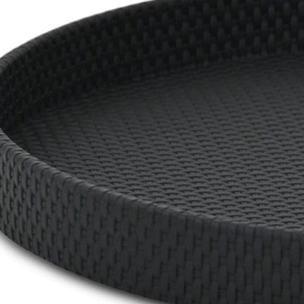 15" Black Faux Wicker Round Serving Tray HomeRoots