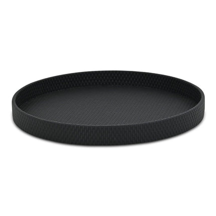 15" Black Faux Wicker Round Serving Tray