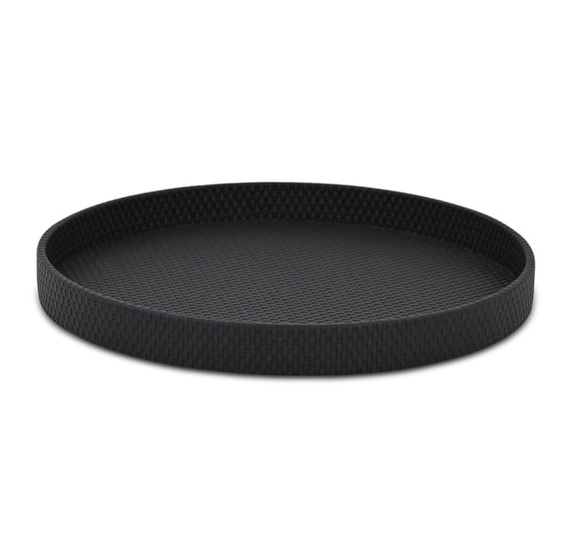 15" Black Faux Wicker Round Serving Tray HomeRoots