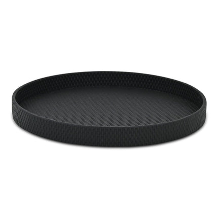 15" Black Faux Wicker Round Serving Tray