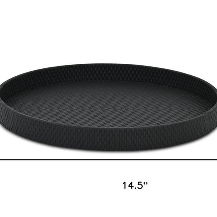 15" Black Faux Wicker Round Serving Tray
