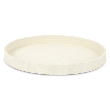 15" White Faux Wicker Round Serving Tray HomeRoots