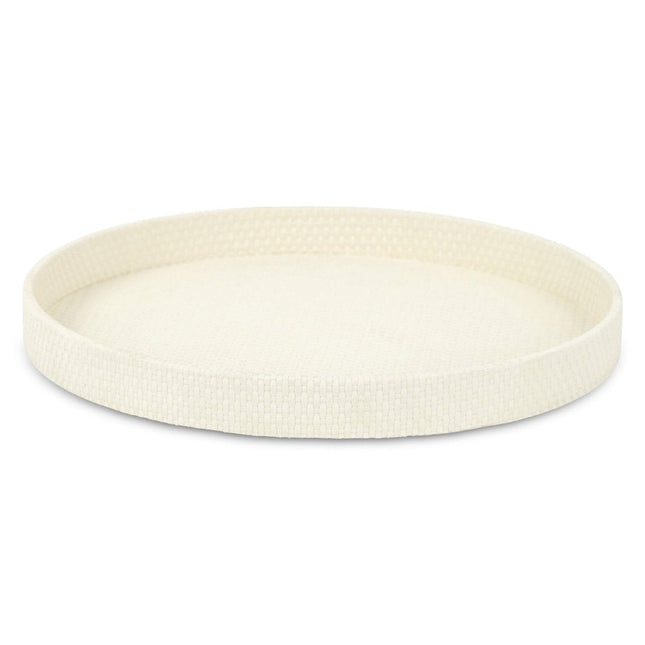 15" White Faux Wicker Round Serving Tray HomeRoots