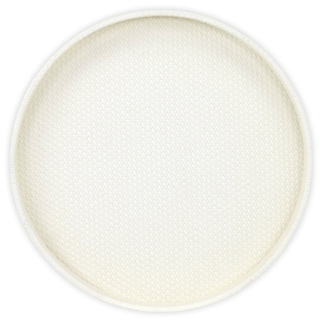 15" White Faux Wicker Round Serving Tray HomeRoots