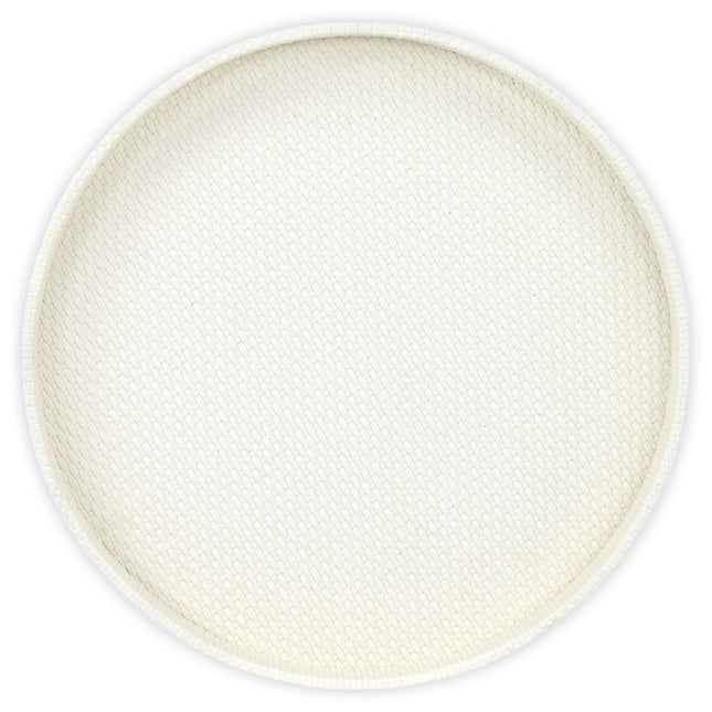 15" White Faux Wicker Round Serving Tray