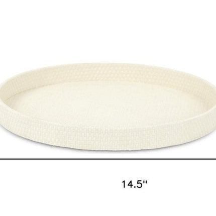 15" White Faux Wicker Round Serving Tray HomeRoots
