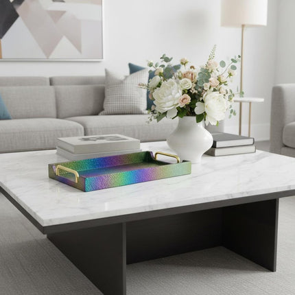 16" Rainbow Faux Shagreen Serving Tray With Handles HomeRoots