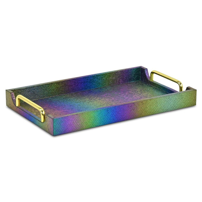 16" Rainbow Faux Shagreen Serving Tray With Handles HomeRoots