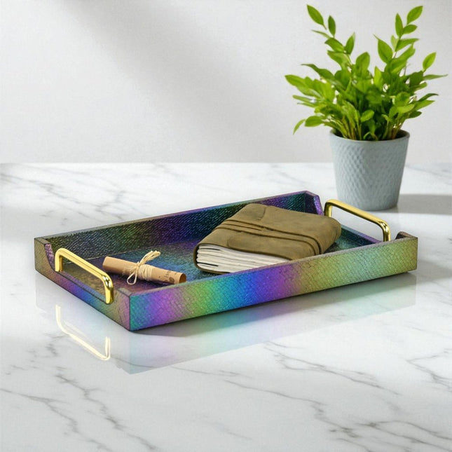 16" Rainbow Faux Shagreen Serving Tray With Handles HomeRoots