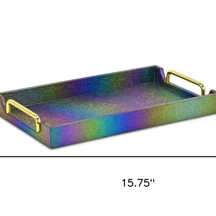 16" Rainbow Faux Shagreen Serving Tray With Handles HomeRoots