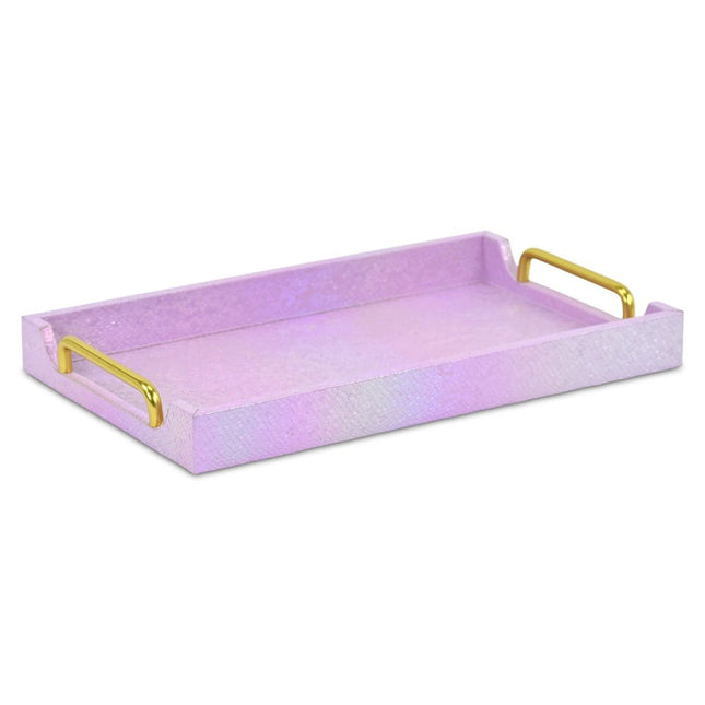 16" Pink Faux Shagreen Serving Tray With Handles HomeRoots