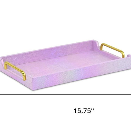 16" Pink Faux Shagreen Serving Tray With Handles HomeRoots