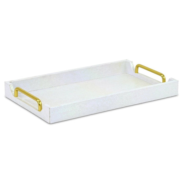16" White Faux Shagreen Serving Tray With Handles HomeRoots