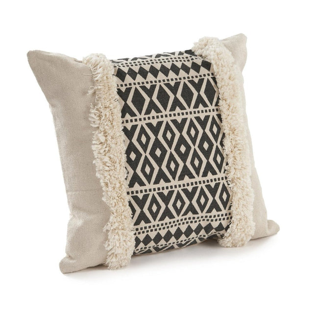 Set of Two 18" Black And Natural Abstract Cotton Throw Pillows with Tufts HomeRoots