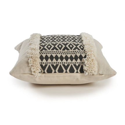 Set of Two 18" Black And Natural Abstract Cotton Throw Pillows with Tufts HomeRoots