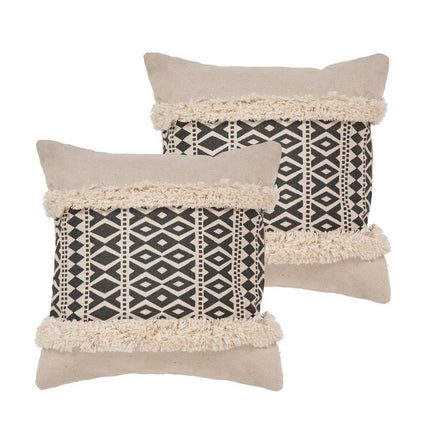 Set of Two 18" Black And Natural Abstract Cotton Throw Pillows with Tufts HomeRoots
