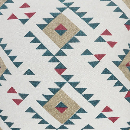 Set of Two 20" White Teal Blue Tan And Crimson Geometric Cotton Throw Pillows HomeRoots