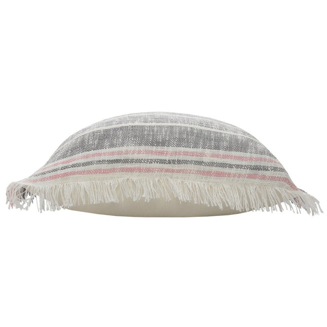 Set of Two 20" Gray And Pink Striped Cotton Throw Pillows with Fringe HomeRoots