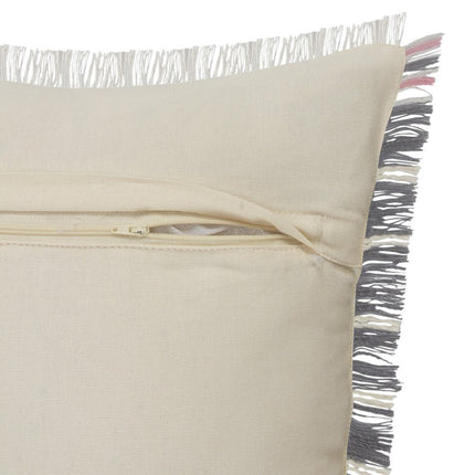 Set of Two 20" Gray And Pink Striped Cotton Throw Pillows with Fringe HomeRoots