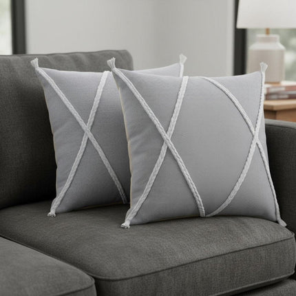 Set of Two 20" Gray And Light Gray Diamond Cotton Throw Pillows HomeRoots
