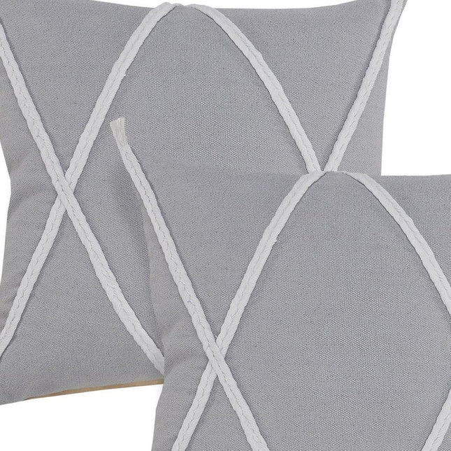 Set of Two 20" Gray And Light Gray Diamond Cotton Throw Pillows