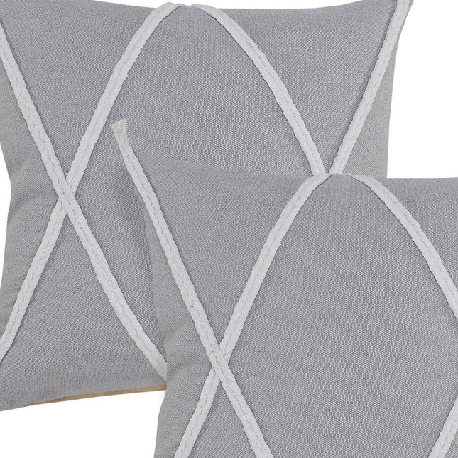 Set of Two 20" Gray And Light Gray Diamond Cotton Throw Pillows HomeRoots