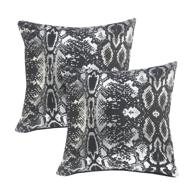Set of Two 20" Black And Silver Cotton Throw Pillows