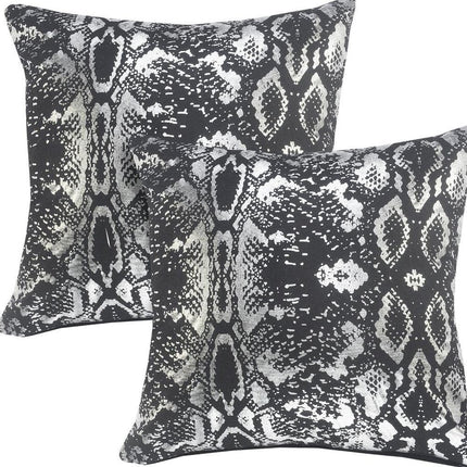 Set of Two 20" Black And Silver Cotton Throw Pillows HomeRoots