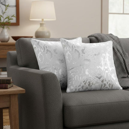 Set of Two 20" White And Silver Cotton Throw Pillows HomeRoots