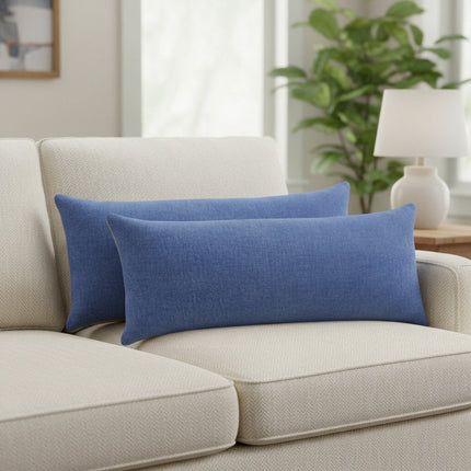 Set of Two 14" X 36" Blue Lumbar Cotton Throw Pillows HomeRoots