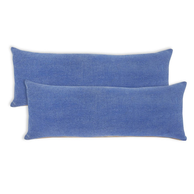Set of Two 14" X 36" Blue Lumbar Cotton Throw Pillows HomeRoots