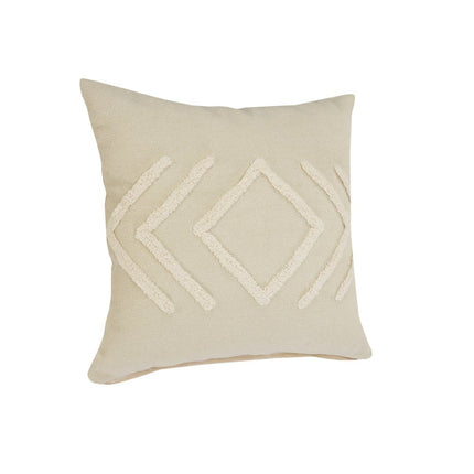 Set of Two 20" Beige And White Diamond Cotton Throw Pillows with Tufts HomeRoots