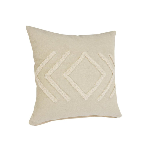 Set of Two 20" Beige And White Diamond Cotton Throw Pillows with Tufts HomeRoots