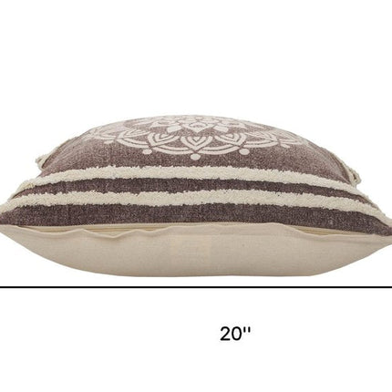 Set of Two 20" Brown And White Medallion Cotton Throw Pillows with Texture HomeRoots