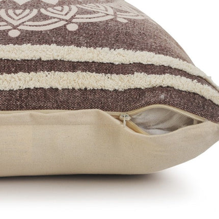 Set of Two 20" Brown And White Medallion Cotton Throw Pillows with Texture HomeRoots