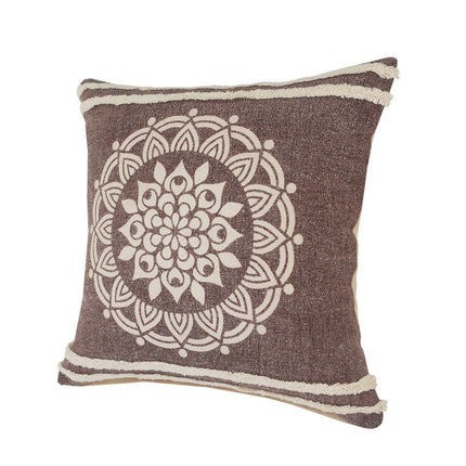 Set of Two 20" Brown And White Medallion Cotton Throw Pillows with Texture HomeRoots
