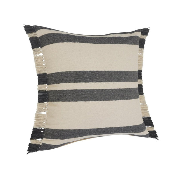 Set of Two 20" Off White And Gray Striped Cotton Throw Pillows with Frosted And Fringe HomeRoots