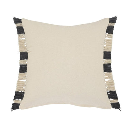 Set of Two 20" Off White And Gray Striped Cotton Throw Pillows with Frosted And Fringe HomeRoots