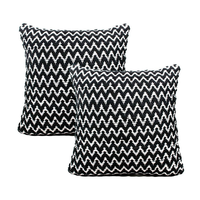 Set of Two 20" Black And White Geometric Polyester Blend Throw Pillows