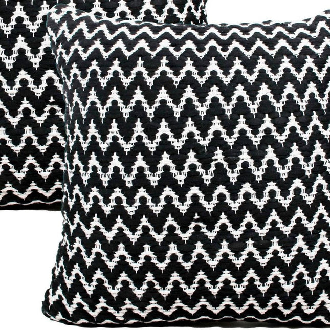 Set of Two 20" Black And White Geometric Polyester Blend Throw Pillows HomeRoots