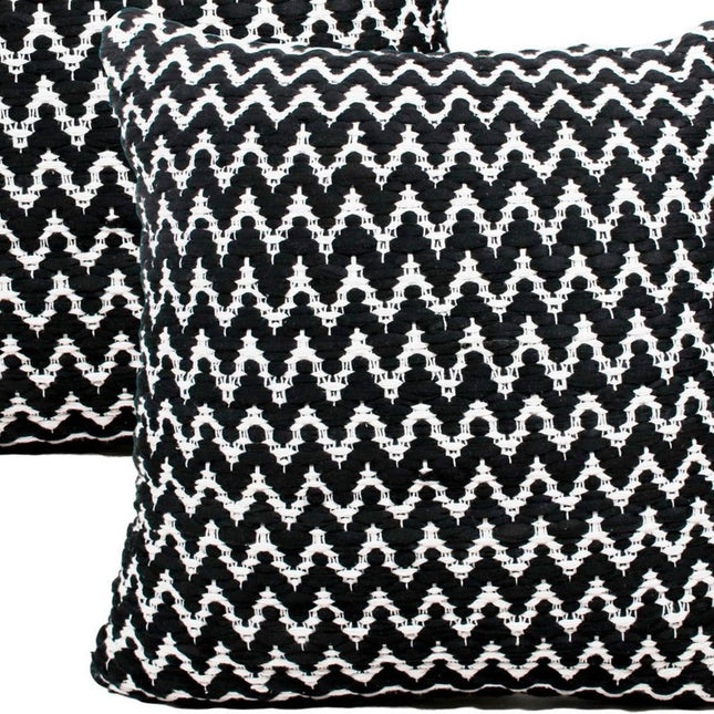 Set of Two 20" Black And White Geometric Polyester Blend Throw Pillows