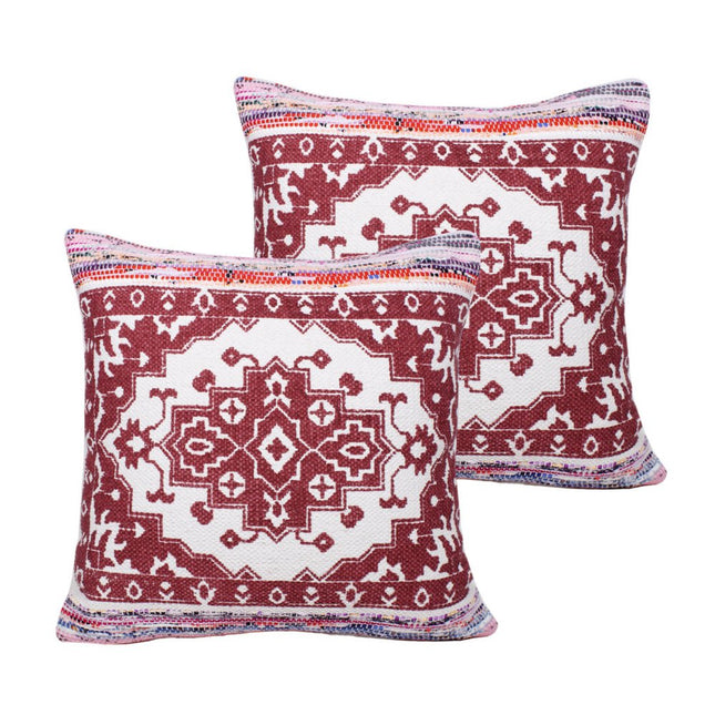 Set of Two 20" Red And White Geometric Cotton Blend Throw Pillows HomeRoots