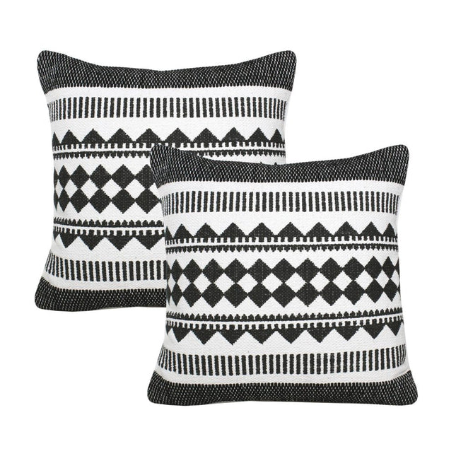 Set of Two 20" Black And White Geometric Cotton Blend Throw Pillows HomeRoots