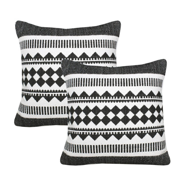 Set of Two 20" Black And White Geometric Cotton Blend Throw Pillows
