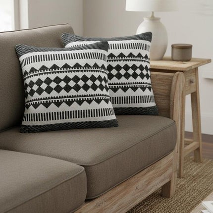 Set of Two 20" Black And White Geometric Cotton Blend Throw Pillows HomeRoots