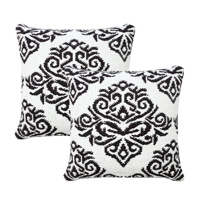 Set of Two 20" White And Black Damask Cotton Blend Throw Pillows HomeRoots