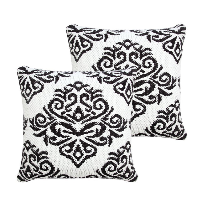 Set of Two 20" White And Black Damask Cotton Blend Throw Pillows HomeRoots